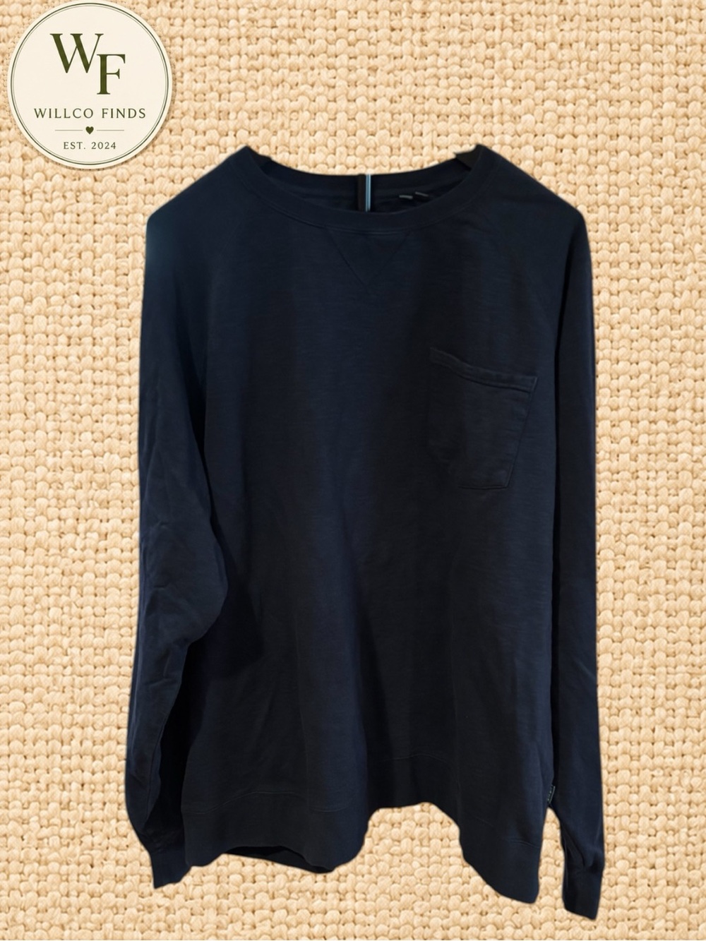 Orvis Men’s XXL Navy Long Sleeve Cotton Pocket Crewneck Shirt